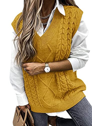 Yousify Women's Cable Knit Oversize Sleeveless Sweater Vest