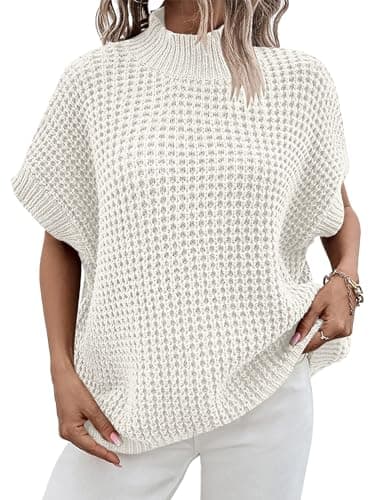 Oversized Batwing Sleeve Sweater for Women: Mock Neck, Sleeveless - Summer/Fall 2024
