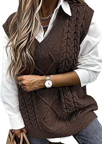 Yousify Women's Cable Knit Oversize Sleeveless Sweater Vest