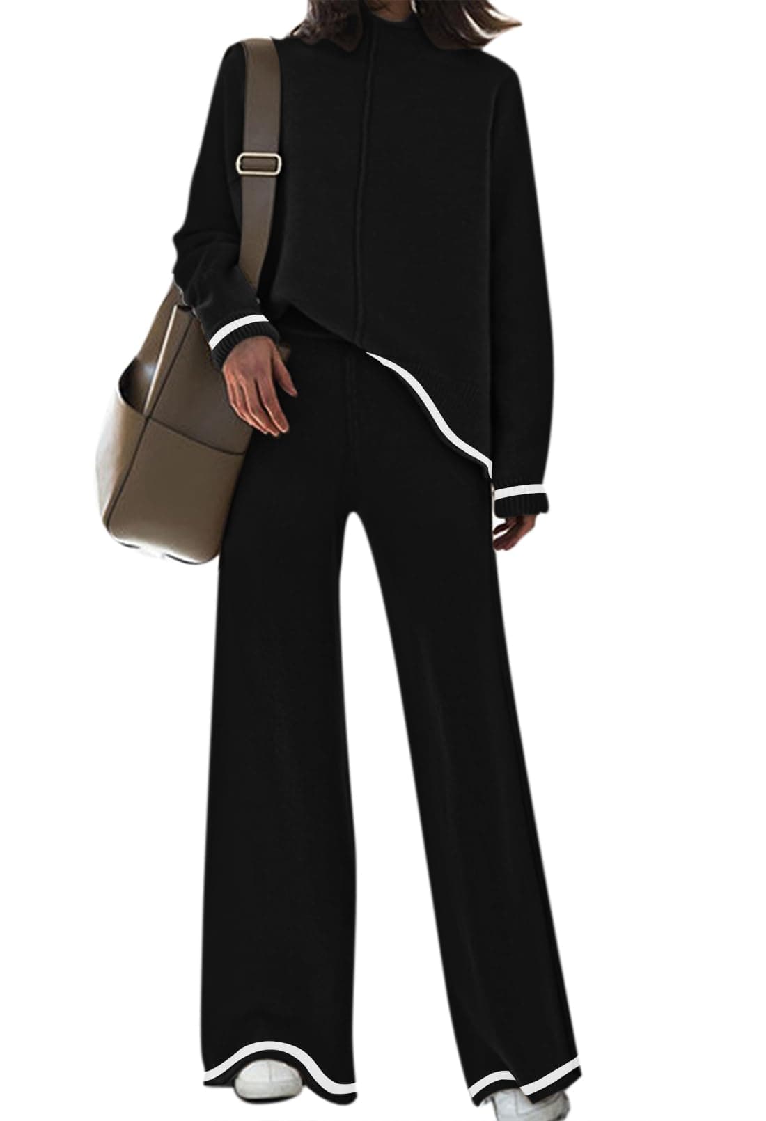Fixmatti Women's Long Sleeve Knit Top & Wide Leg Pant Lounge Set