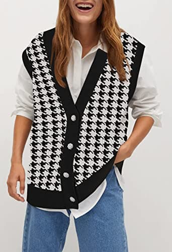 Viottiset Women's Houndstooth Oversized Sweater Vest