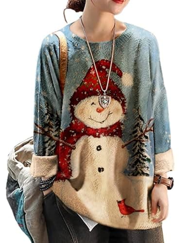 YESNO Women's Oversized Christmas Sweater with Graphic Print Casual Loose Knit Top S01