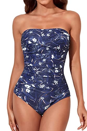 Smismivo Women's Strapless Tummy Control One-Piece Swimsuit