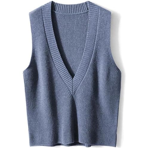 ZUEVI Women's V-Neck Crop Knit Sweater Vest Casual Trendy