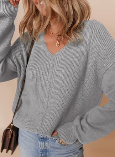 Dokotoo Women's Casual Long Sleeve V-Neck Knit Sweater Top
