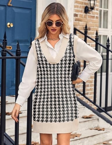 Zeagoo Women's Oversized V Neck Sweater Vest Dress