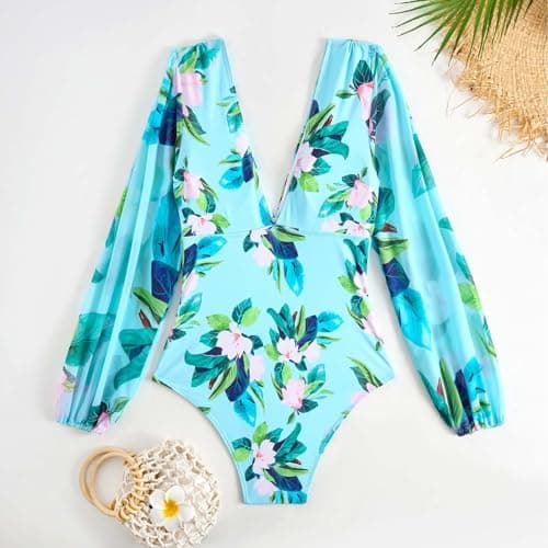 Cethrio Plus Size Vintage Printed Bodystyle Swimwear with Sarong Wrap Skirt