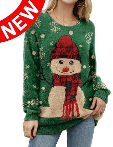 YESNO Women's Oversized Christmas Sweater with Graphic Print Casual Loose Knit Top S01