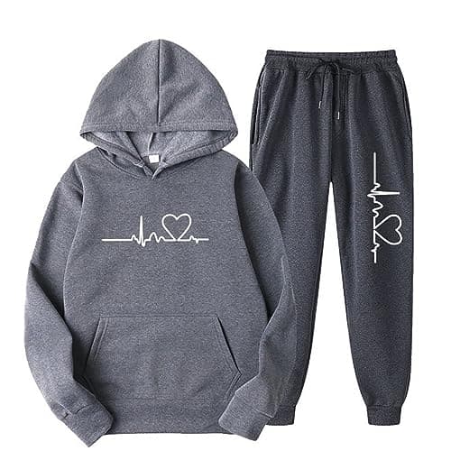 Lastesso Women's Funny Heart Print Baggy Jogger Set with Pockets