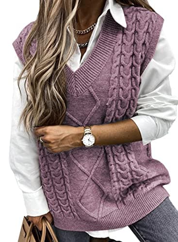 EVALESS Women's Oversized V-Neck Sleeveless Sweater Vest