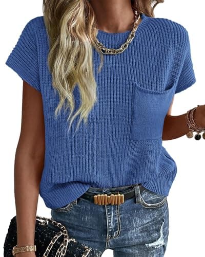 KIRUNDO Women's Trends Short Sleeve Sweater Vest Cotton Knit