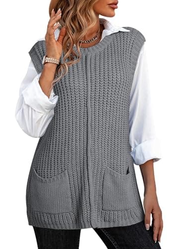 2024 Pink Queen Oversized Crewneck Knit Sweater Vest with Pockets