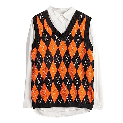 Women's Preppy Argyle Plaid Sleeveless Sweater Vest Casual Tank Top