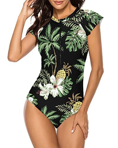 Modest One Piece Short Sleeve Swimsuit