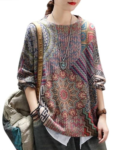 YESNO Women's Oversized Christmas Sweater with Graphic Print Casual Loose Knit Top S01