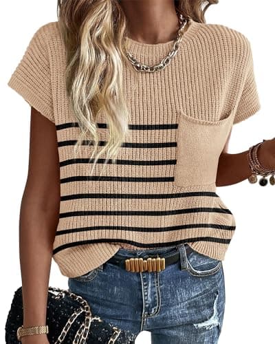 KIRUNDO Women's Trends Short Sleeve Sweater Vest Cotton Knit