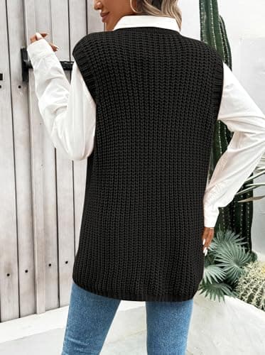 2024 Pink Queen Oversized Crewneck Knit Sweater Vest with Pockets