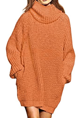 Pink Queen Women's Oversize Turtleneck Long Pullover Sweater Dress