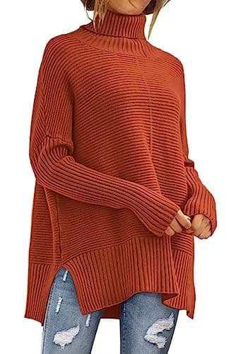 ANRABESS Women's Oversized Turtleneck Batwing Sleeve Knit Tunic Sweater 2024 Trend