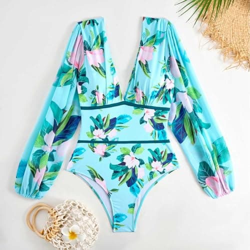 Cethrio Plus Size Vintage Printed Bodystyle Swimwear with Sarong Wrap Skirt