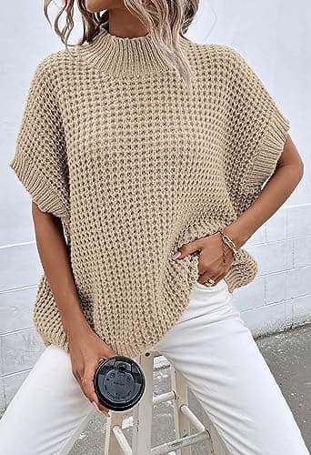 Viottiset Women's Oversized Batwing Sleeve Mock Neck Sweater Vest