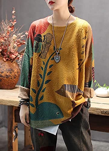 YESNO Women's Oversized Christmas Sweater with Graphic Print Casual Loose Knit Top S01