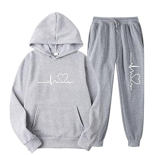 Lastesso Women's Funny Heart Print Baggy Jogger Set with Pockets
