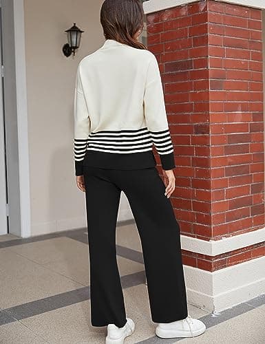 Tanming Women's 2 Piece Knitted Lounge Outfit Sweater Tops Wide Leg Pants Tracksuit