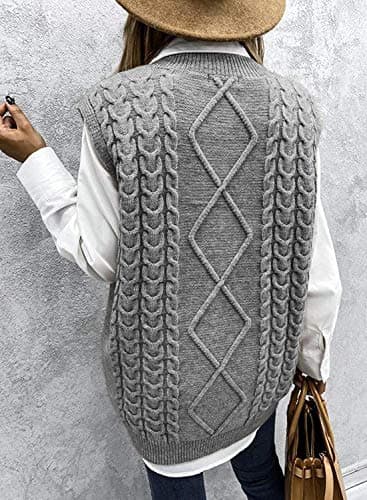 Yousify Women's Cable Knit Oversize Sleeveless Sweater Vest