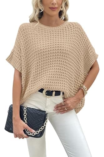 Jumppmile Women's Oversized Batwing Sleeve Waffle Knit Sweater