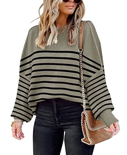 SAUKOLE Women's Oversized Batwing Sleeve Crewneck Knit Sweater