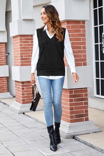 Arach&Cloz Womens Fashion Sleeveless V-Neck Knit Pullover Spring Trendy Tops