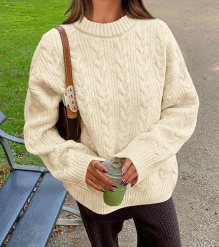 Okiwam Women's Oversized Chunky Knitted Long Sleeve Pullover