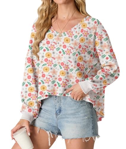 IWOLLENCE Women's Oversized Long Sleeve V-Neck Tunic Sweater Top