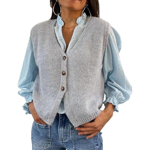 Women's XBTCLXEBCO V-Neck Sleeveless Knit Cardigan Vest