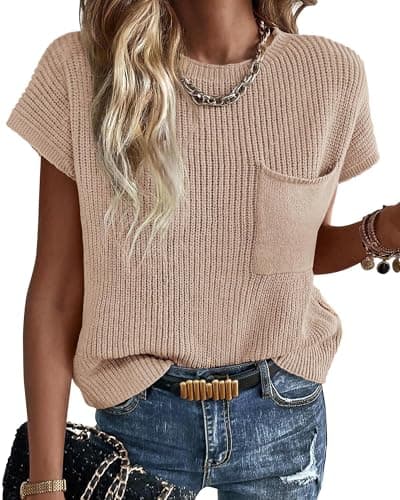 KIRUNDO Women's Trends Short Sleeve Sweater Vest Cotton Knit