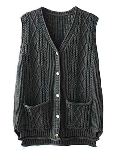 FTCayanz Women's Cable Knit Button Down Sweater Vest Outwear