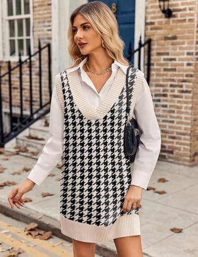 Zeagoo Women's Oversized V Neck Sweater Vest Dress