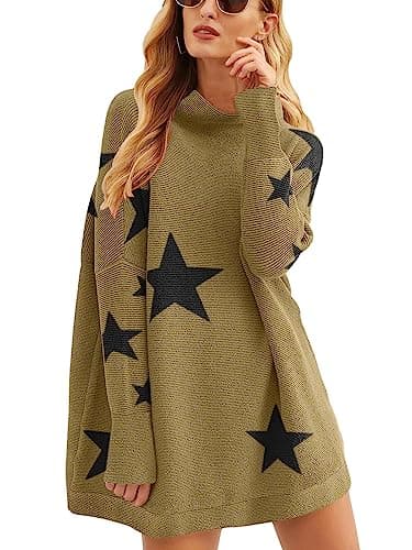 ANRABESS Women's Oversized Casual Long Sleeve Turtleneck Knit Tunic Sweaters 2024 Fall