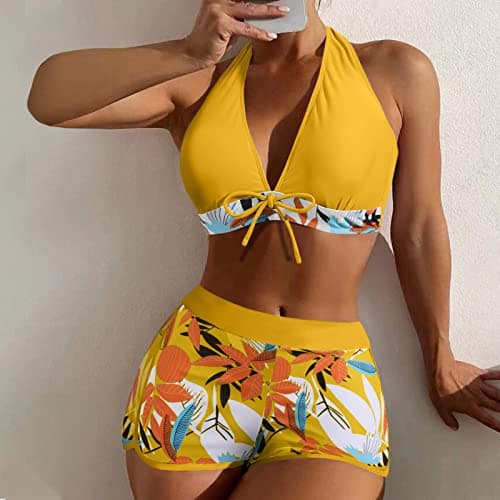 Maidsgop Women's High Waist Tankini Swimsuit Printed Bikini Set Comfortable Padded Bras