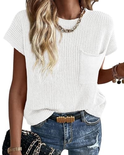 KIRUNDO Women's Trends Short Sleeve Sweater Vest Cotton Knit