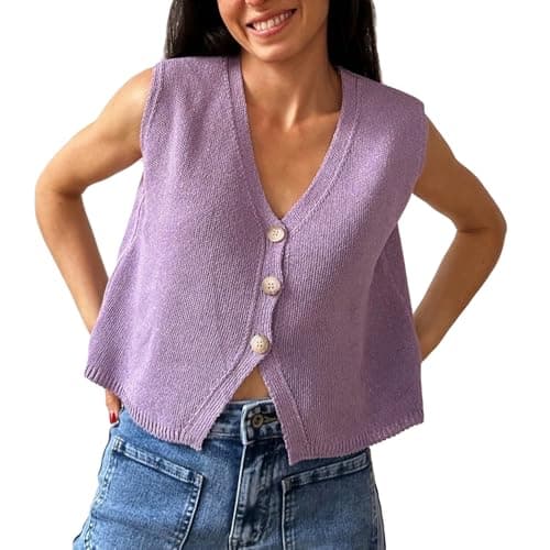 Women's XBTCLXEBCO V-Neck Sleeveless Knit Cardigan Vest