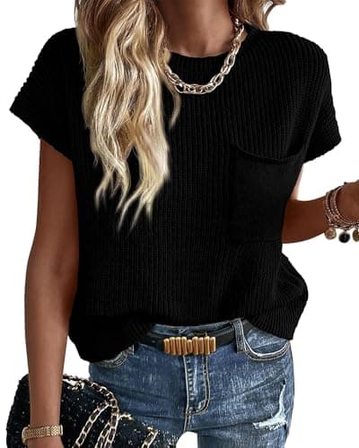 KIRUNDO Women's Trends Short Sleeve Sweater Vest Cotton Knit