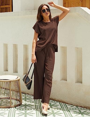 VATEAMI Women Knit Sweater Set with High-Waist Wide Leg Pants
