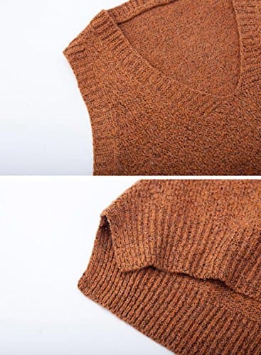 Futurino Women's Solid Color Low V Neck Knitted Sweater Vest Tops