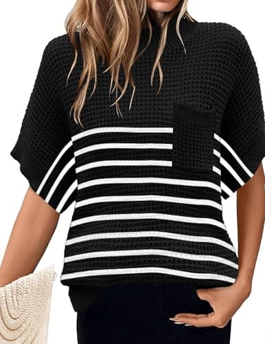 Zeagoo 2024 Women's Oversized Ribbed Knit Sweater Vest - Mock Neck, Batwing Short Sleeve, Fall Pullover (S-XXL)