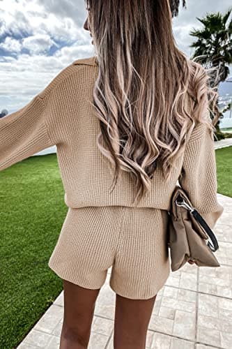 PRETTYGARDEN Women's 2-Piece Knit Pullover Sweater and Shorts Tracksuit Set