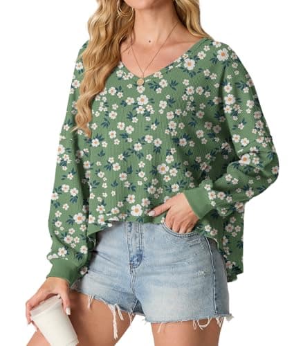IWOLLENCE Women's Oversized Long Sleeve V-Neck Tunic Sweater Top
