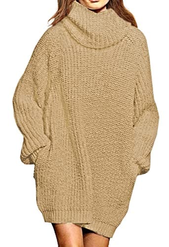 Pink Queen Women's Oversize Turtleneck Long Pullover Sweater Dress