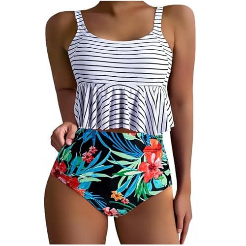 Cethrio High-Waisted Plus Size Pleated Swimsuits for Women